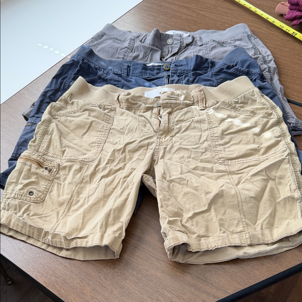 Stylish Women's Tan, blue and Gray Shorts - all for 20.00!